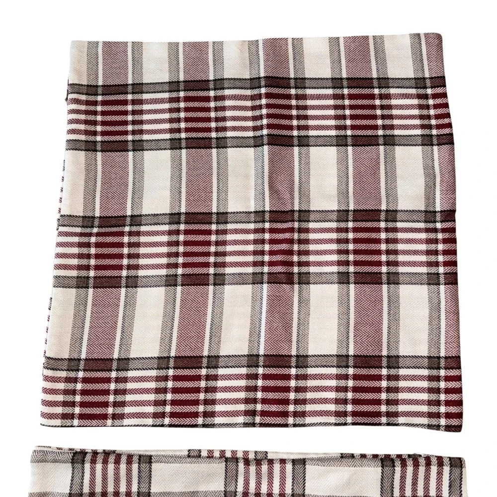 Plaid Throw Pillow Covers Set of 2 Burgundy Cream Square 24x24 Farmhouse Rustic